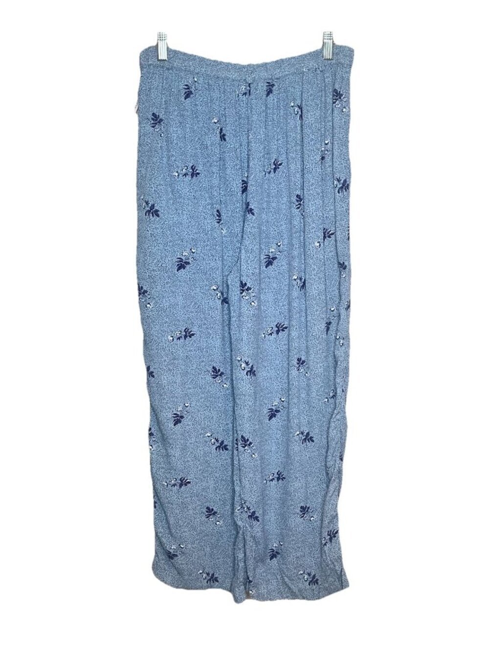 April Cornell Vtg Floral Blue Rayon Wide Leg Pants Sz L Boho Cottagecore Prairie
